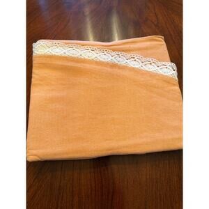 84” Round Cotton Tablecloth Shabby Chic 100% Cotton Peach / Apricot Lace NOSS
